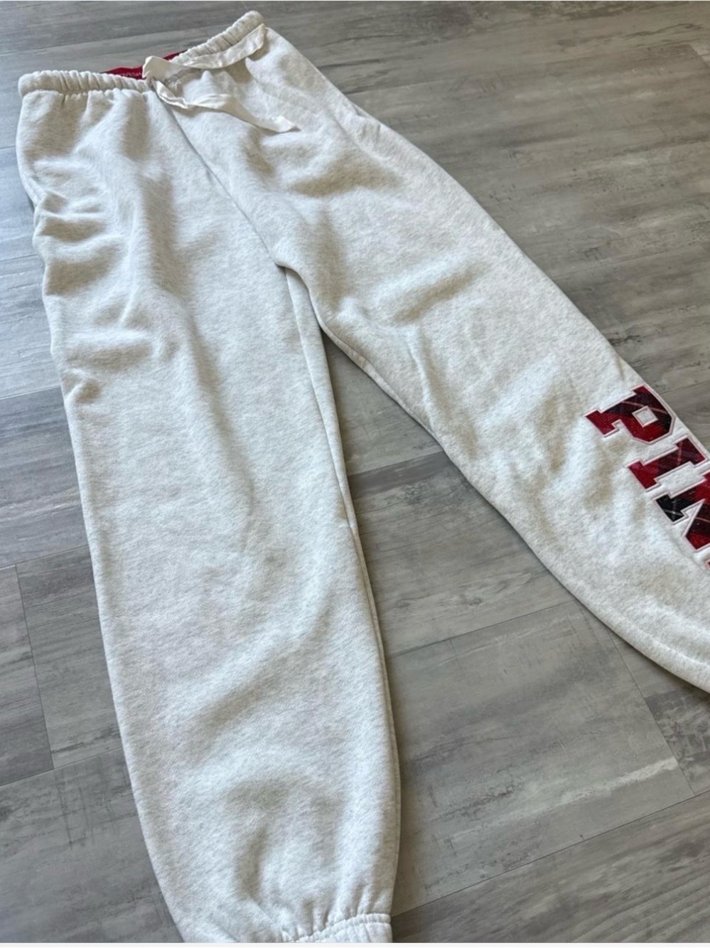 LoveShackFancy Light Gray Sweatpants with Maroon Lettering